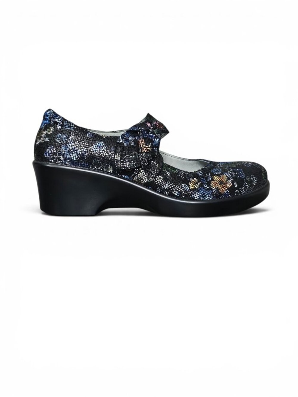 Alegria Ella Floral Fairy Leather Mary Jane Wedge Slip On Shoe Black 8